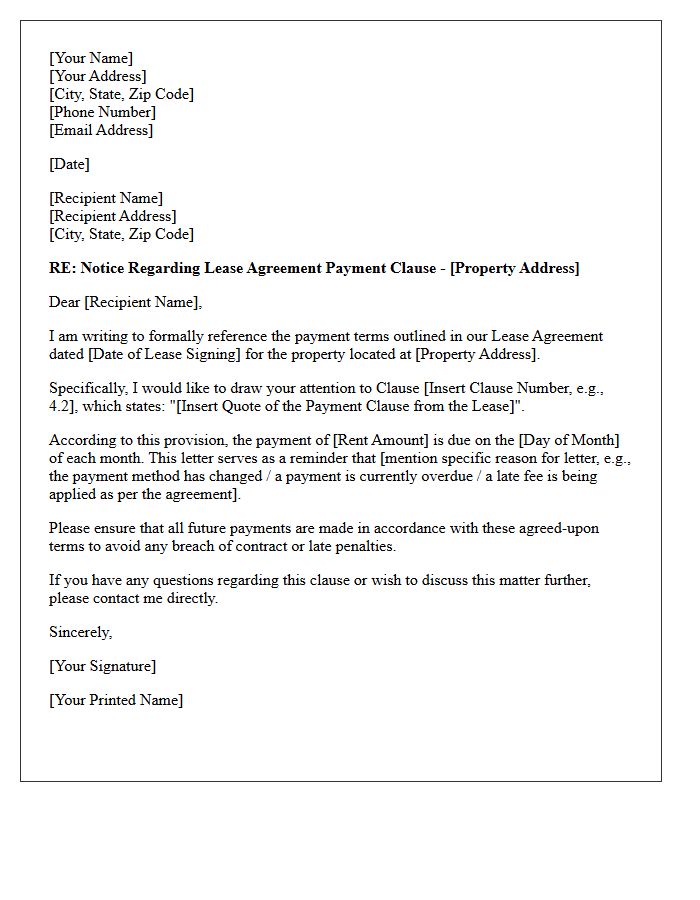 Reference to the Lease Agreement Payment Clause