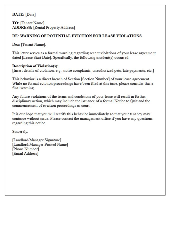 Warning of Potential Eviction for Future Violations