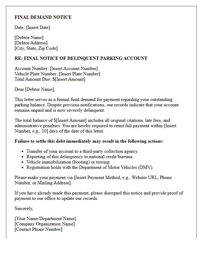 Final Demand Letter for Delinquent Parking Account