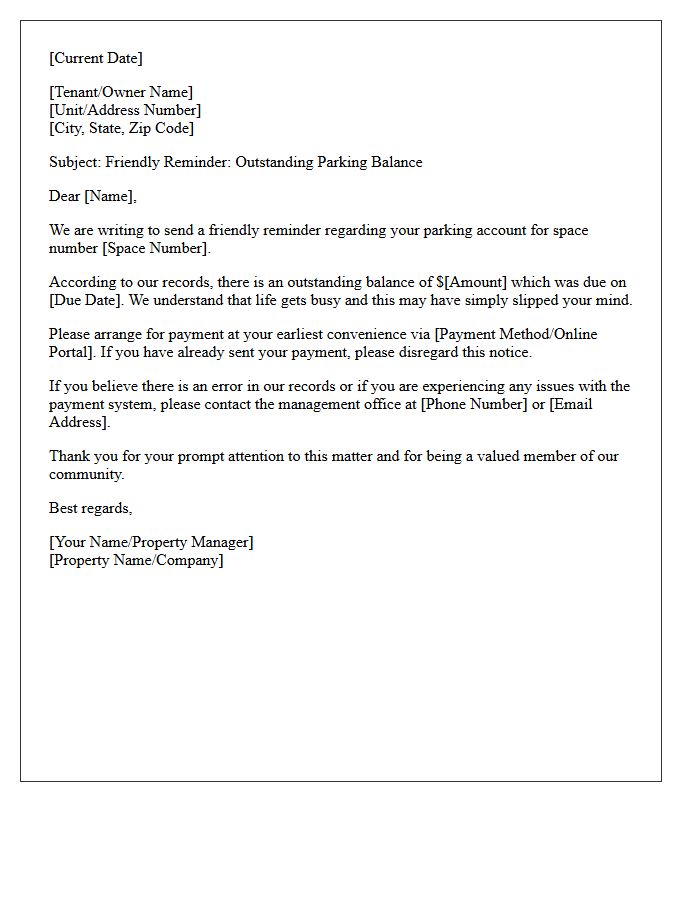 Friendly Reminder Letter for Outstanding Parking Dues
