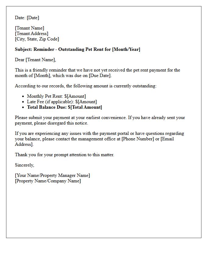 First Reminder Letter for Late Pet Rent Payment