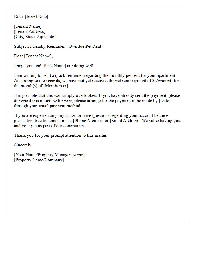 Friendly Notice Letter Regarding Overdue Pet Rent