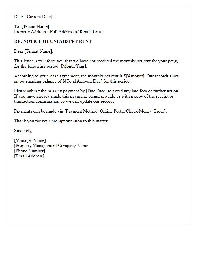 Property Management Letter for Missing Pet Rent