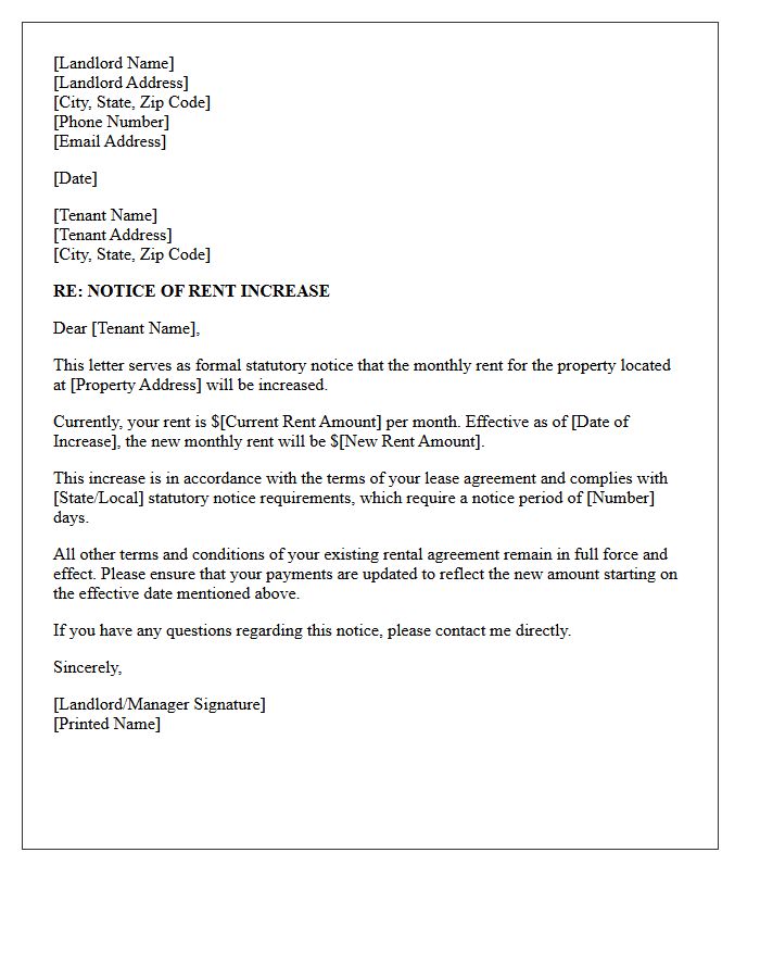 Advance Statutory Notice of Rent Increase Letter