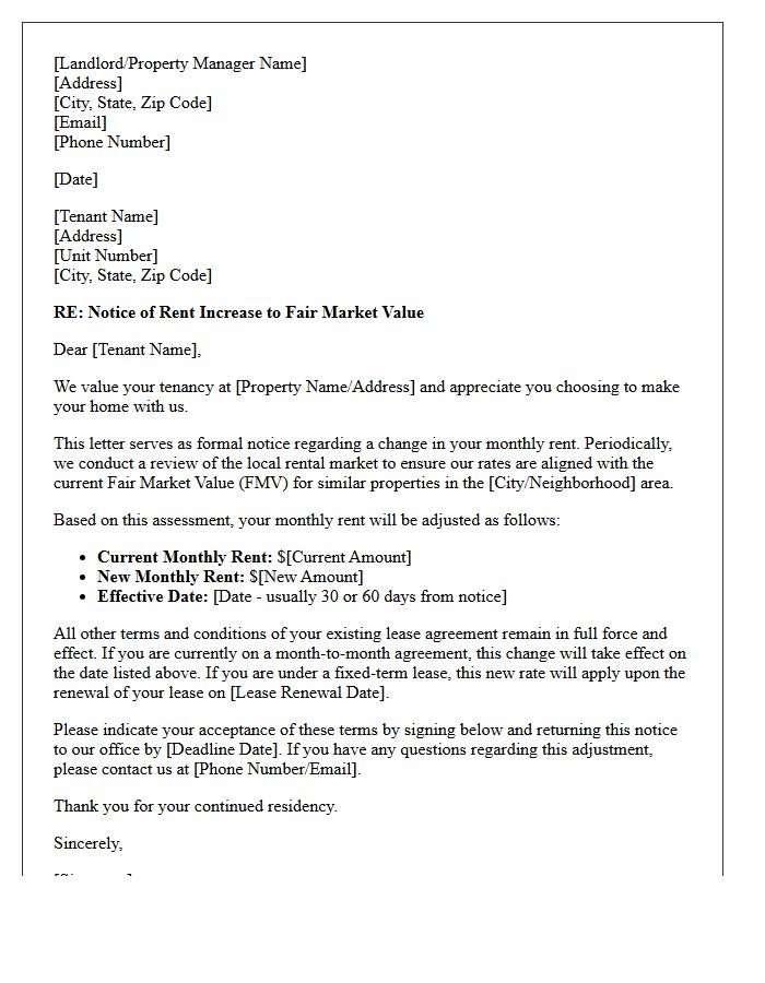 Fair Market Value Rent Increase Advisory Letter