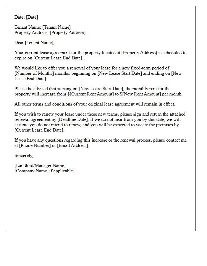 Fixed-Term Lease Renewal Rent Increase Letter