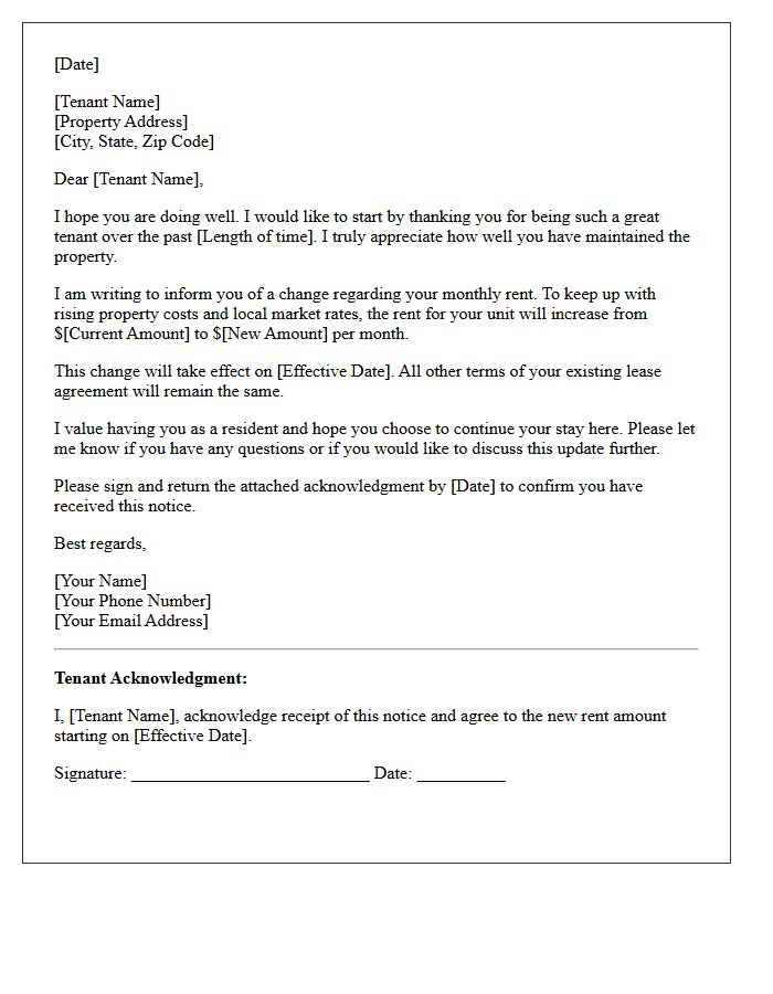 Friendly Tenant Rent Increase Communication Letter
