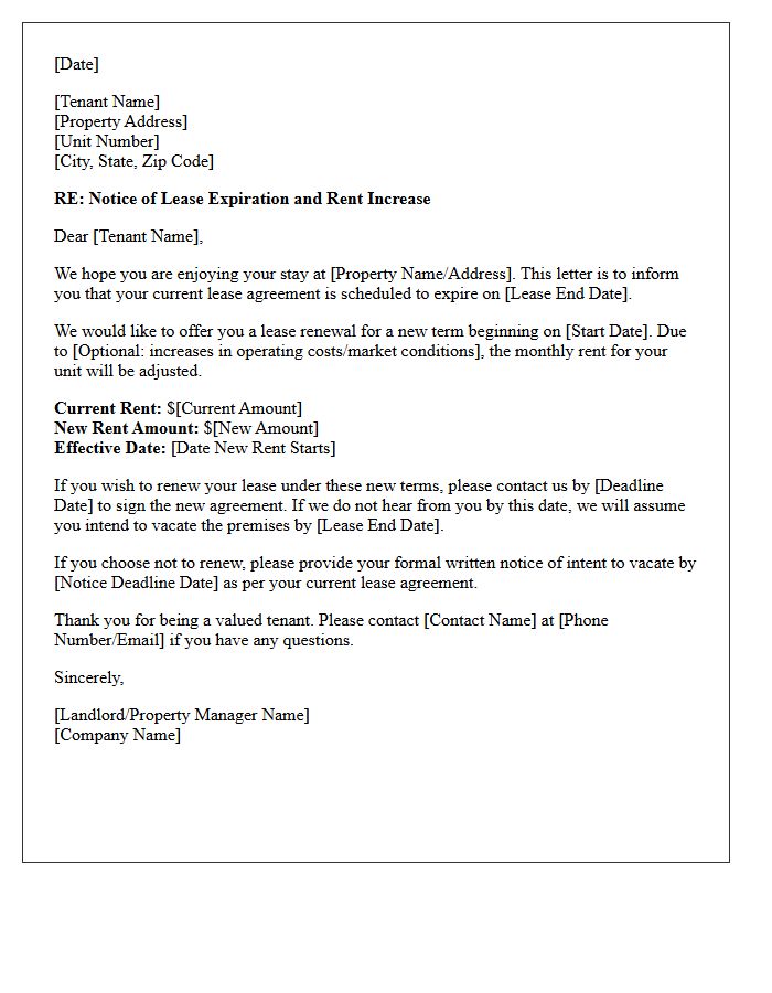 Lease Expiration and Proposed Rent Increase Letter