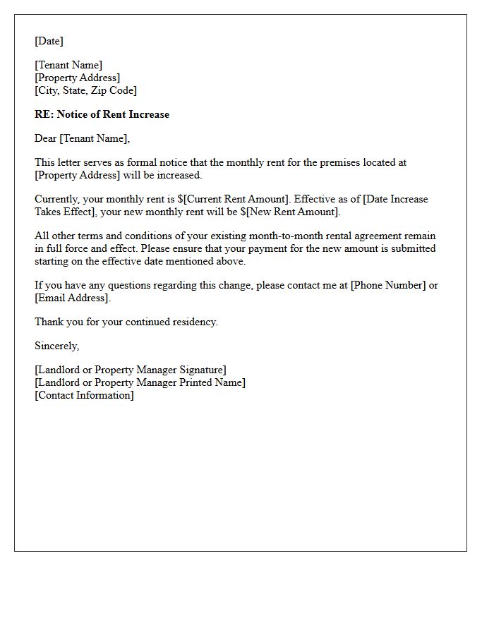 Month-to-Month Tenancy Rent Increase Notice Letter