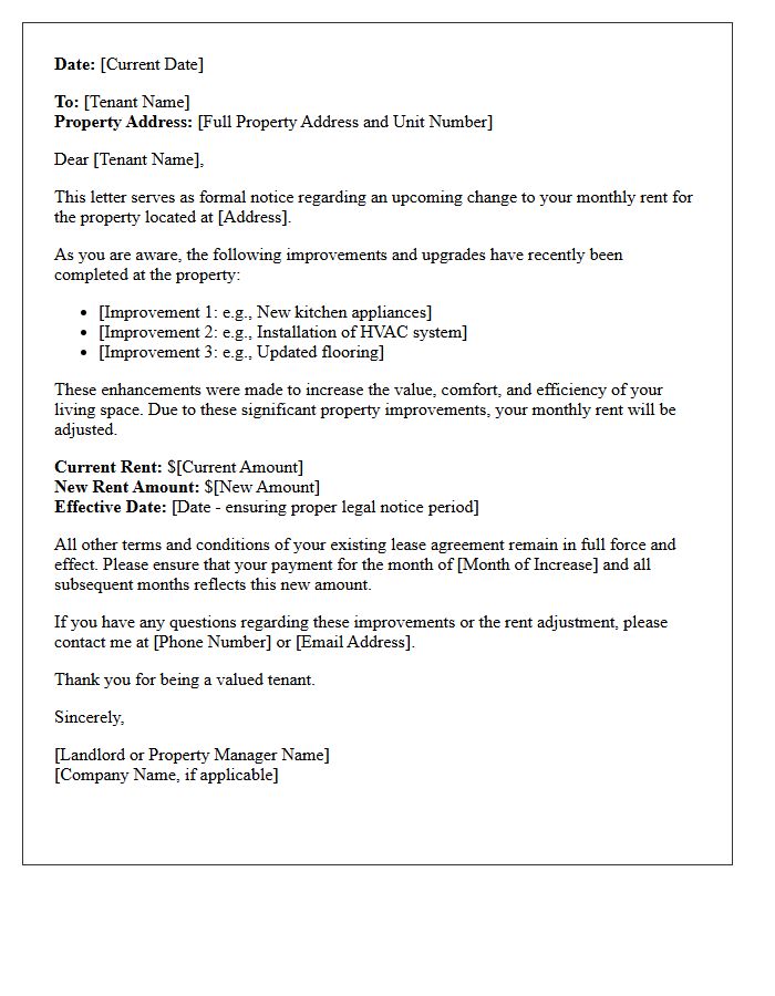 Property Improvement Rent Increase Notification Letter