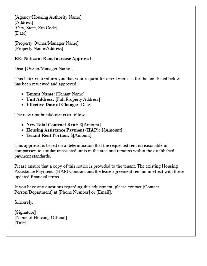 Subsidized Housing Rent Increase Approval Letter