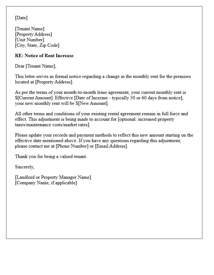 Annual Rent Adjustment Letter for Month-to-Month Lease