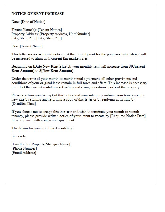 Fair Market Rent Increase Letter for Month-to-Month Tenants