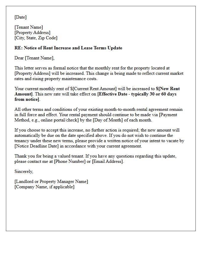Month-to-Month Lease Update and Rent Increase Letter