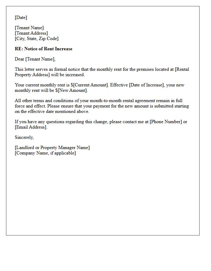 Month-to-Month Rental Rate Change Notice Letter
