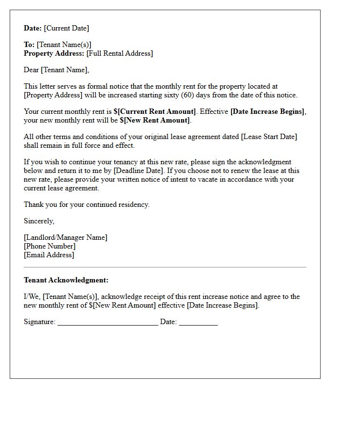 Sixty-Day Rent Increase Notification Letter