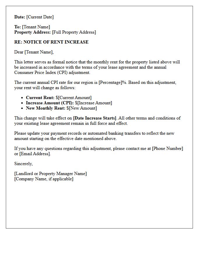 Annual Consumer Price Index Rent Increase Notice Letter
