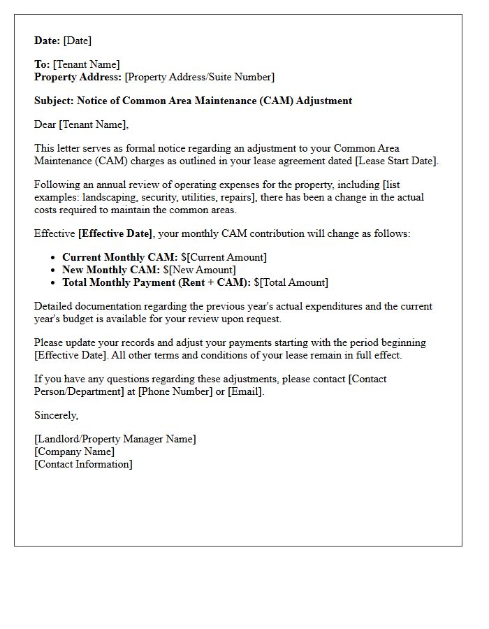 Common Area Maintenance Rent Increase Notice Letter