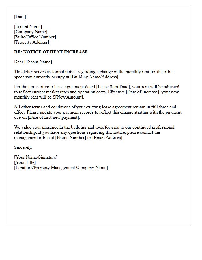 Office Building Commercial Rent Increase Notice Letter
