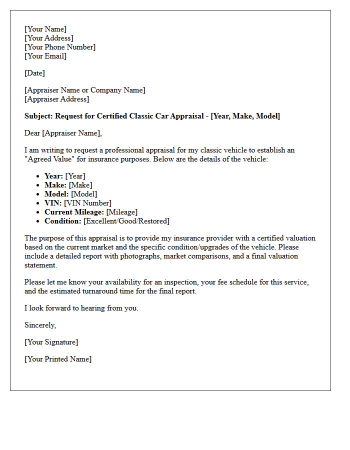 Classic Car Agreed Value Appraisal Request Letter