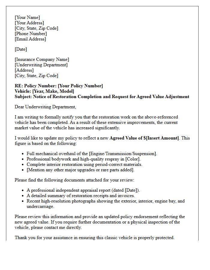 Classic Car Agreed Value Restoration Completion Update Letter