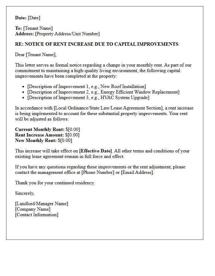 Capital Improvement Rent Increase Notification Letter