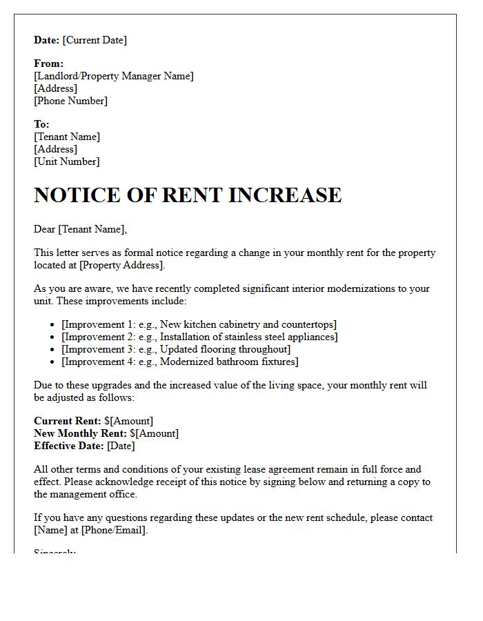 Interior Modernization Rent Increase Notice Letter