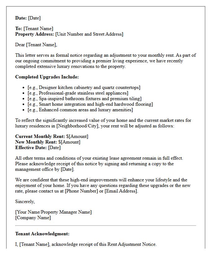 Luxury Remodel Rent Adjustment Notice Letter