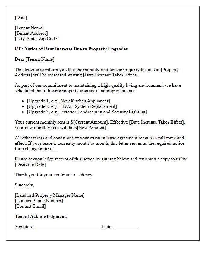 Scheduled Property Upgrade Rent Increase Letter