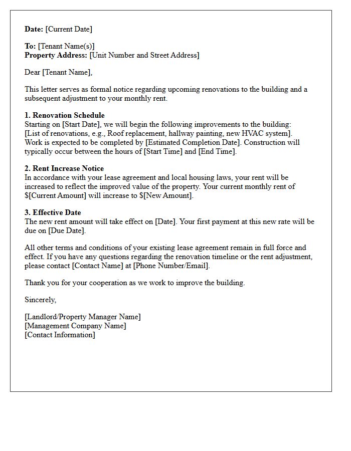 Upcoming Building Renovation and Rent Increase Notice Letter