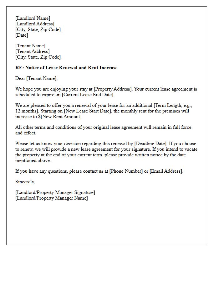 Advance Notice of Lease Renewal and Rent Increase Letter