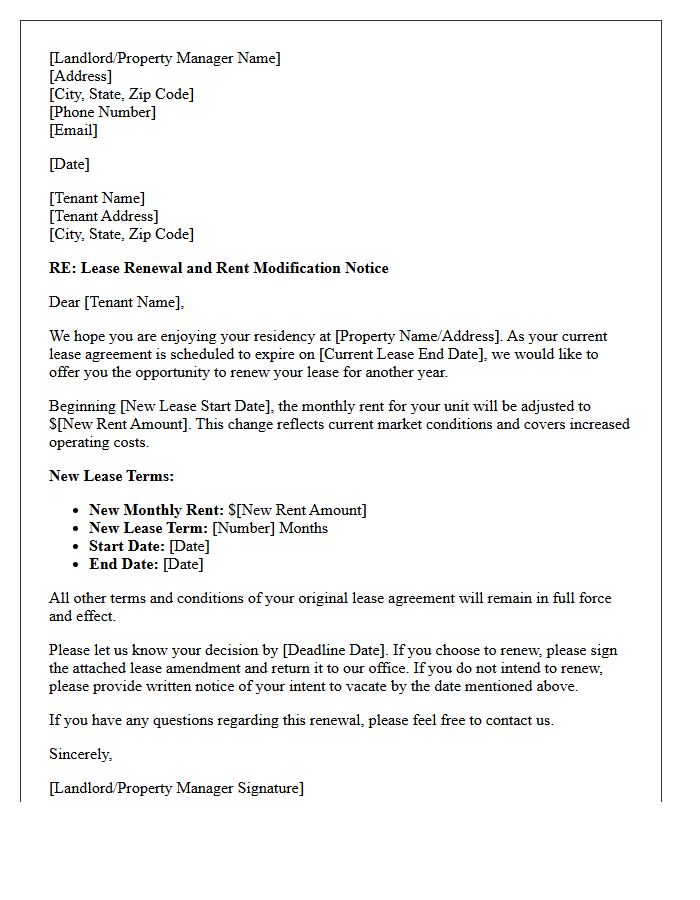 Annual Lease Renewal and Rent Modification Letter