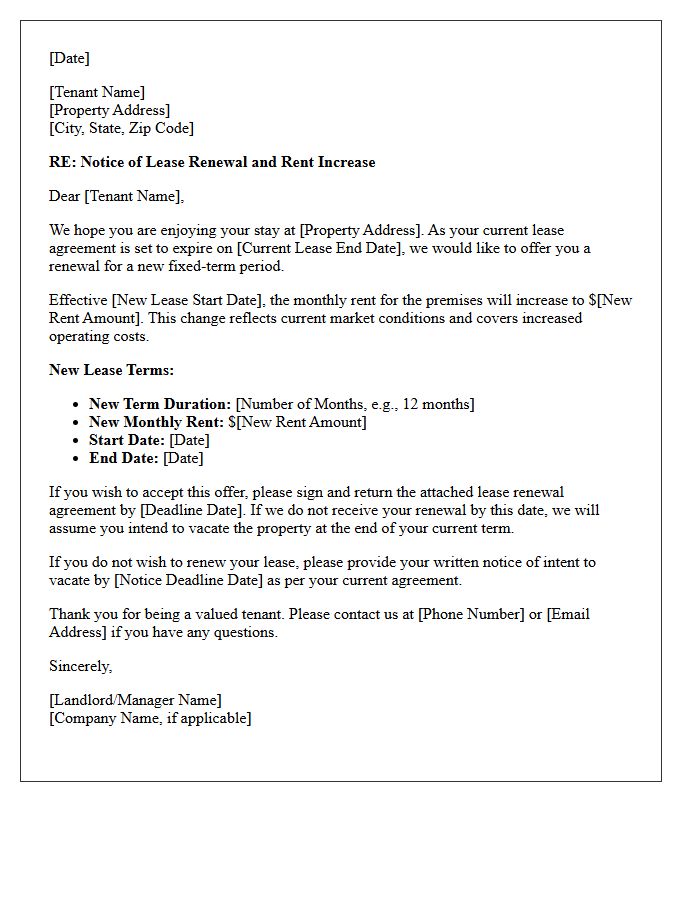 Fixed-Term Lease Renewal and Rent Increase Offer Letter