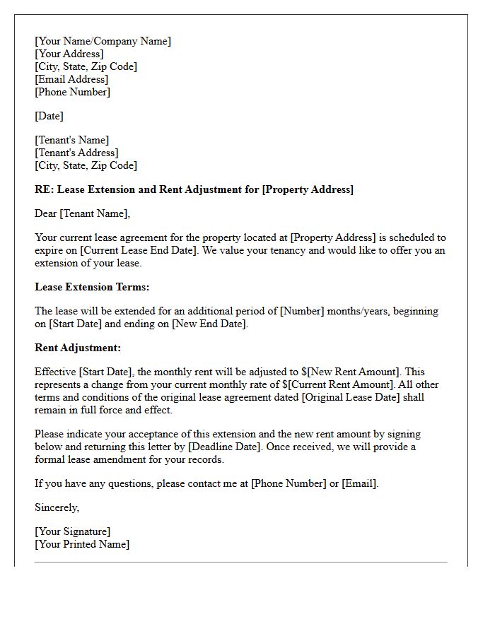 Formal Lease Extension and Rent Adjustment Letter