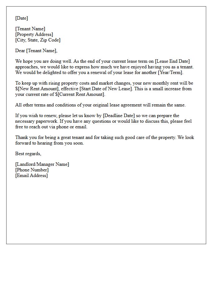 Friendly Tenant Lease Renewal and Rent Update Letter