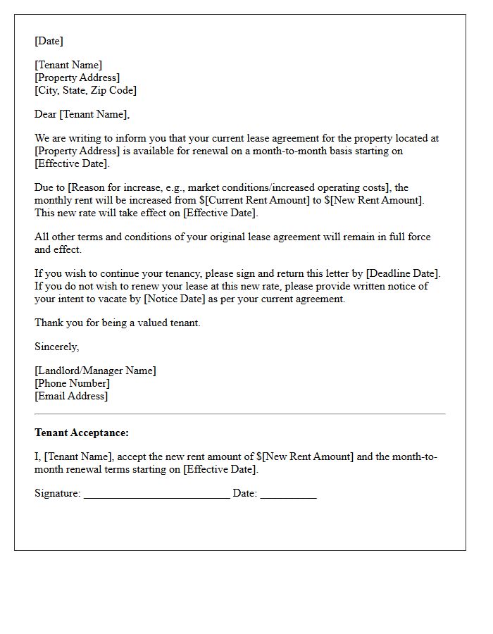 Month-to-Month Lease Renewal and Rent Increase Letter