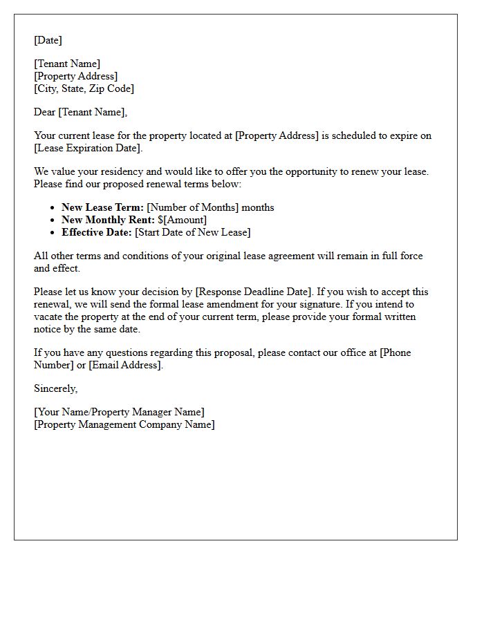 Property Management Lease Renewal and Rent Proposal Letter