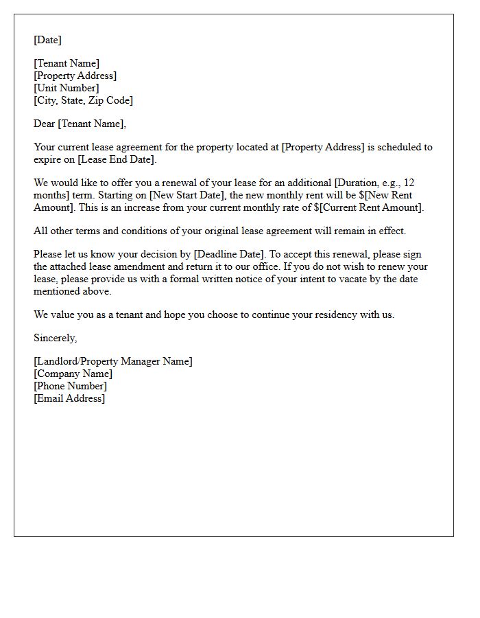 Residential Lease Renewal and Rate Increase Letter