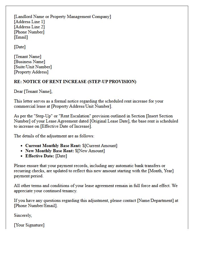 Commercial Lease Step-Up Rent Notice Letter