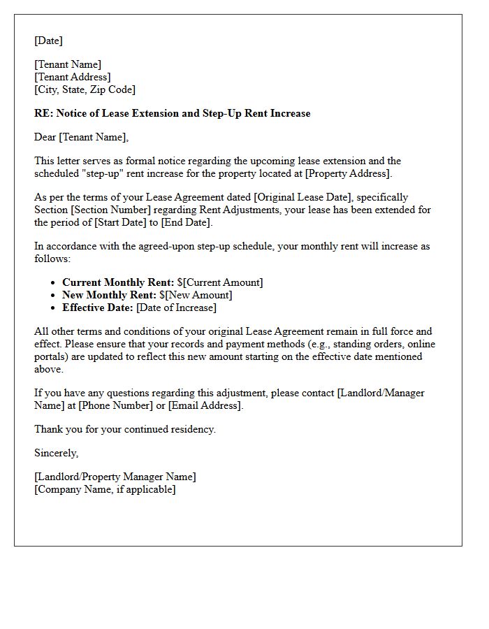 Lease Extension Step-Up Rent Notice Letter