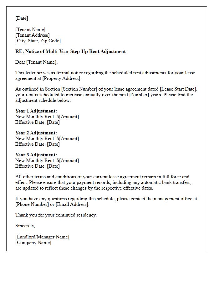 Multi-Year Step-Up Rent Adjustment Letter