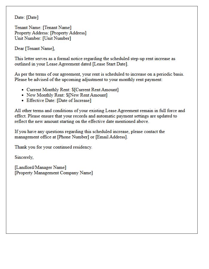 Step-Up Rent Increase Agreement Notice Letter