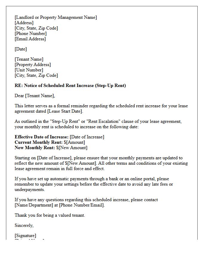 Tenant Step-Up Rent Notification Letter