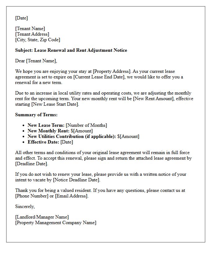 Lease Renewal and Utility Adjustment Rent Increase Letter