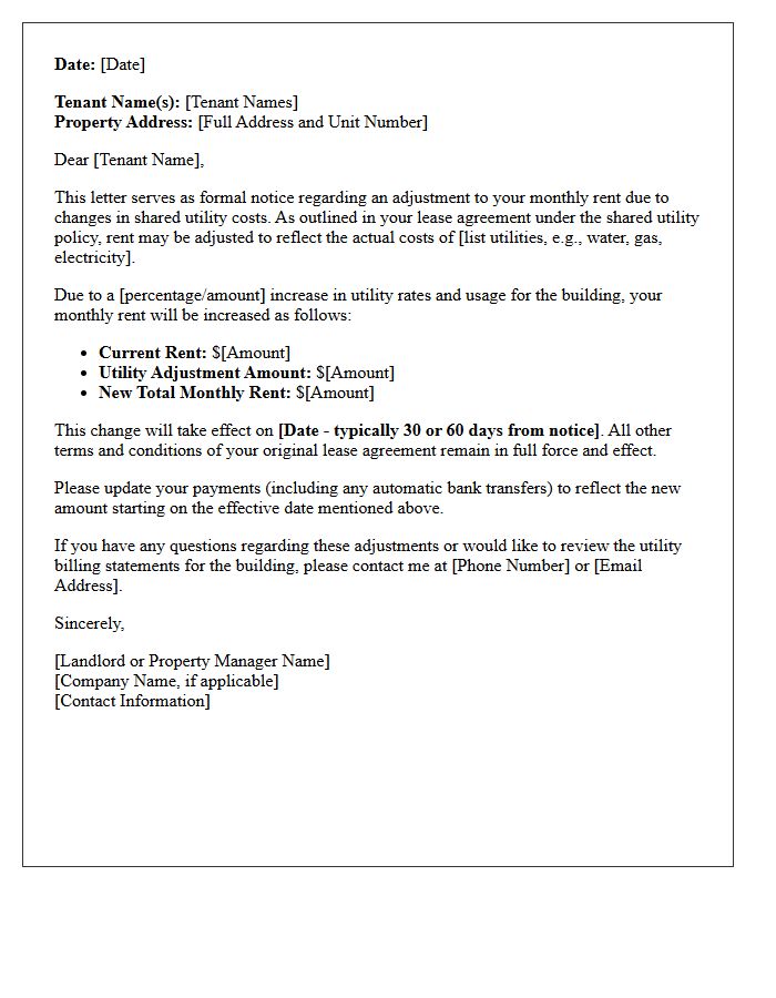 Shared Utility Cost Adjustment Rent Increase Letter