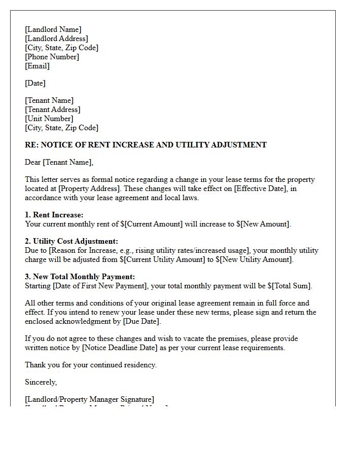Tenant Rent Increase and Utility Cost Adjustment Letter