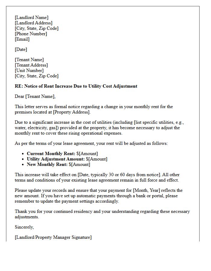 Utility Cost Adjustment Rent Increase Letter