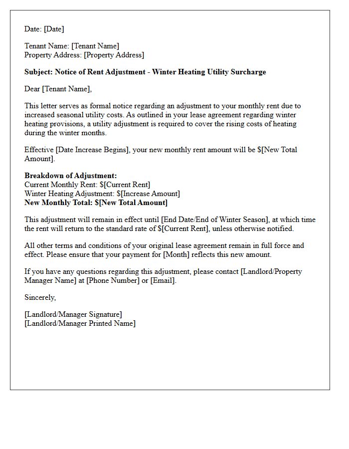 Winter Heating Utility Adjustment Rent Increase Letter
