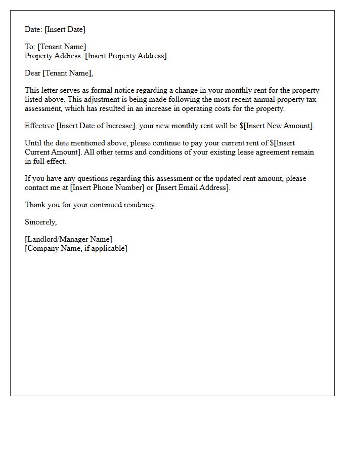 Annual Property Tax Assessment Rent Increase Letter