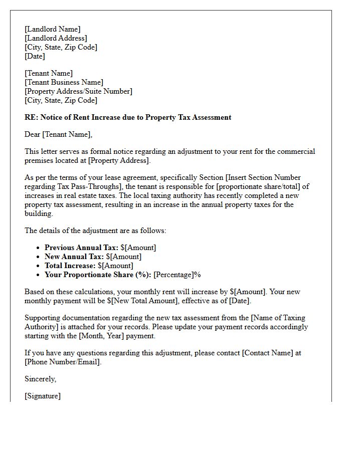 Commercial Property Tax Assessment Rent Increase Letter